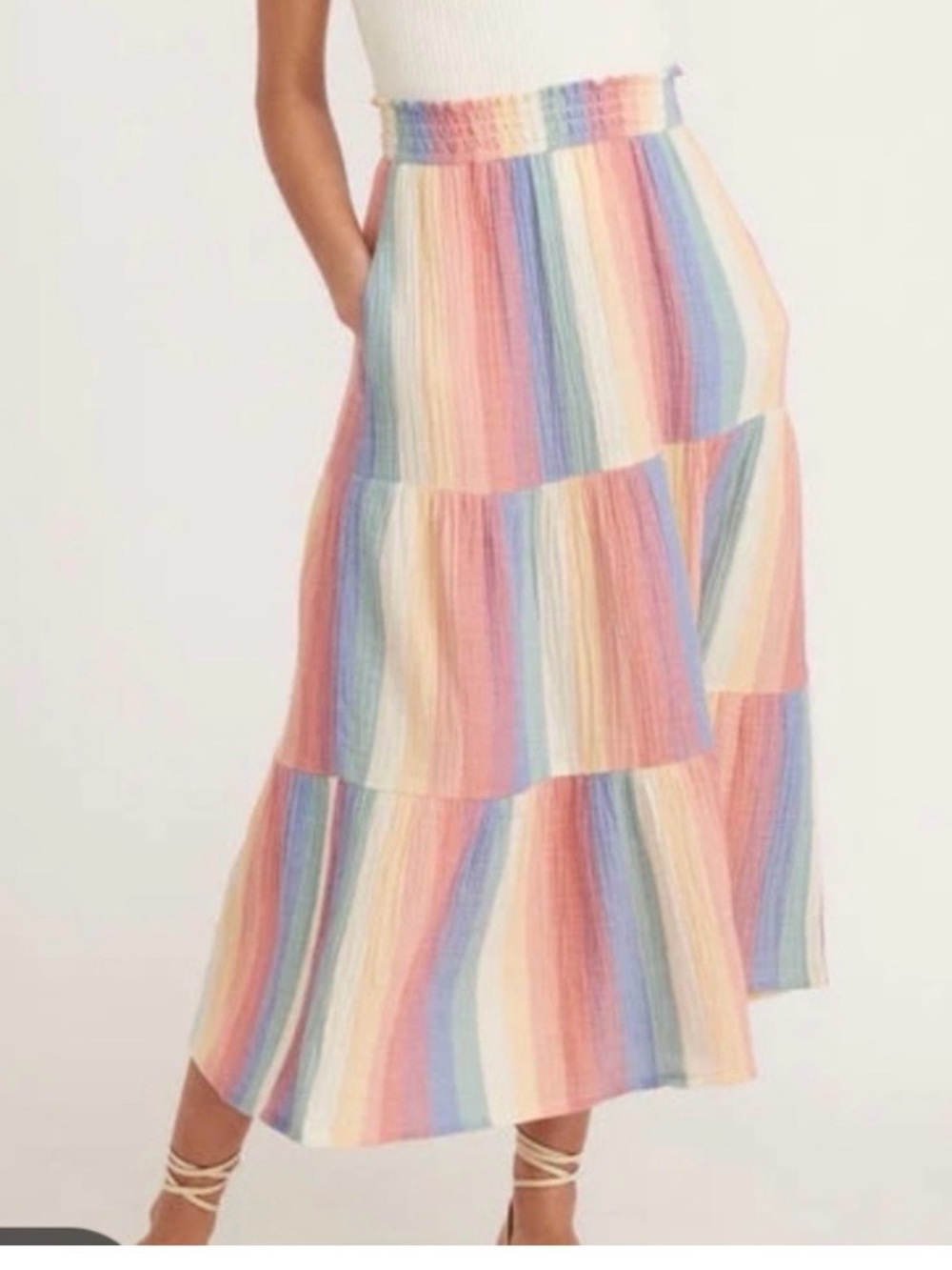 Marine Layer Corrine Rainbow Tiered Maxi Skirt S